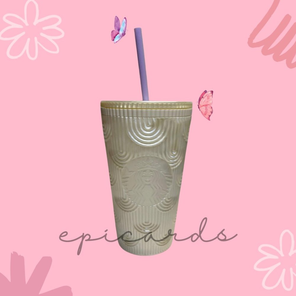 STARBUCKS Spring 2023 White Pearl Mermaid Siren Scales Cold Cup Tumbler Grande